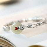 Women's Hetian Jade Peace Buckle Bamboo Bracelet S925 Silver Craft