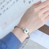 Women's Hetian Jade Peace Buckle Bamboo Bracelet S925 Silver Craft
