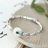 Women's Hetian Jade Peace Buckle Bamboo Bracelet S925 Silver Craft