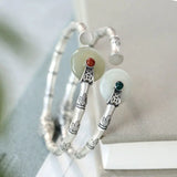 Women's Hetian Jade Peace Buckle Bamboo Bracelet S925 Silver Craft