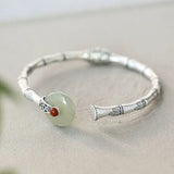 Women's Hetian Jade Peace Buckle Bamboo Bracelet S925 Silver Craft