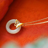 Hetian Jade Peace Buckle Butterfly Dance Pendant Sterling Silver Butterfly Jade