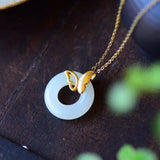 Hetian Jade Peace Buckle Butterfly Dance Pendant Sterling Silver Butterfly Jade