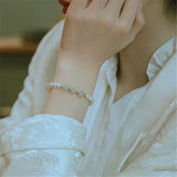 Natural Hetian Jade Pearl Beads Bracelet 14K Filled Fine Jewelry
