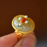 Natural Hetian Jade Pearl Ring S925 Sterling Silver Vintage Court Style