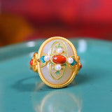 Natural Hetian Jade Pearl Ring S925 Sterling Silver Vintage Court Style