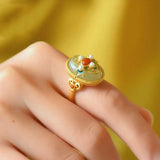 Natural Hetian Jade Pearl Ring S925 Sterling Silver Vintage Court Style