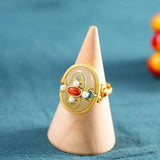 Natural Hetian Jade Pearl Ring S925 Sterling Silver Vintage Court Style