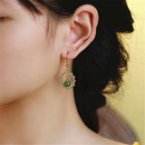 Vintage Green Hetian Jade Pendant Earrings