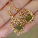 Vintage Green Hetian Jade Pendant Earrings