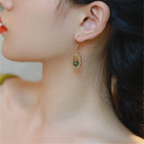 Vintage Green Hetian Jade Pendant Earrings