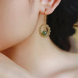 Vintage Green Hetian Jade Pendant Earrings