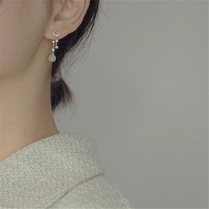Natural Hetian Jade Pendant Earring 925 Sterling Silver Ear Needle Moon Gilded