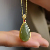 Hetian Jade Pendant Green S925 Sterling Silver Inlaid Mother