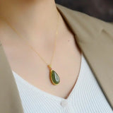 Hetian Jade Pendant Green S925 Sterling Silver Inlaid Mother