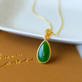 Hetian Jade Pendant Green S925 Sterling Silver Inlaid Mother