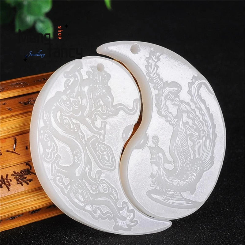 Hetian Jade Pendant Dragon Phoenix Pair Necklace