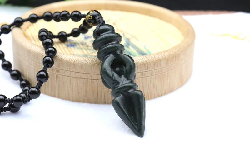 Hetian Jade Pendant Necklace Carved Vajra Magic Pestle Lucky Amulet Beads Chain