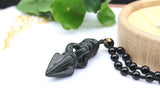 Hetian Jade Pendant Necklace Carved Vajra Magic Pestle Lucky Amulet Beads Chain