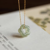Hetian Jade Plum Blossom Pendant Necklace 925 Sterling Silver Clavicle Chain