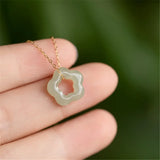 Hetian Jade Plum Blossom Pendant Necklace 925 Sterling Silver Clavicle Chain