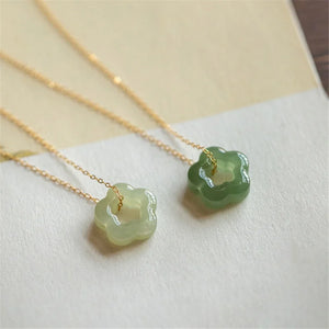 Hetian Jade Plum Blossom Star Pendant Necklace Sterling Silver Chain