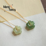 Natural Hetian Jade Plum Bossom Pendant Necklace