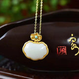 Natural Hetian Jade Porcelain Lock 925 Sterling Silver Ancient Style Green Pine