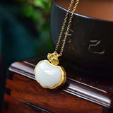 Natural Hetian Jade Porcelain Lock 925 Sterling Silver Ancient Style Green Pine