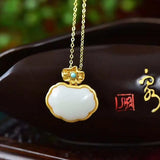 Natural Hetian Jade Porcelain Lock 925 Sterling Silver Ancient Style Green Pine