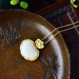 Natural Hetian Jade Porcelain Lock 925 Sterling Silver Ancient Style Green Pine