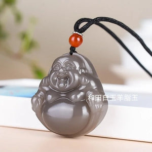 Natural Hetian Jade Purple Buddha Pendant Necklace Chinese Jadeite Jewelry