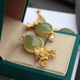 Natural Hetian Jade Qinghai Green Pendant with Shell Pearls