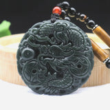 Hetian Jade Carved Dragon Pendant Lucky Amulet Zodiac Necklace