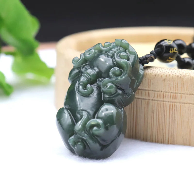 Hetian Jade Pixiu Pendant Lucky Amulet Necklace Men Women