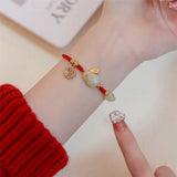 Hetian Jade Red Rope Zodiac Rabbit Bracelet Female Blessing Pendant