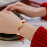 Hetian Jade Red Rope Zodiac Rabbit Bracelet Female Blessing Pendant
