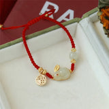 Hetian Jade Red Rope Bracelet Zodiac Rabbit Female Blessing Pendant Lucky Bead
