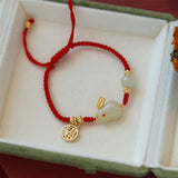 Hetian Jade Red Rope Zodiac Rabbit Bracelet Female Blessing Pendant