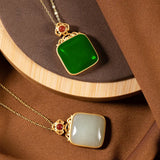 Hetian Jade Pendant Necklace 925 Silver Chalcedony Amulet