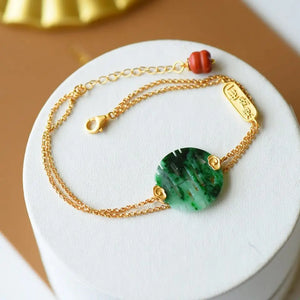 Natural Hetian Jade Retro Style Emerald Ring