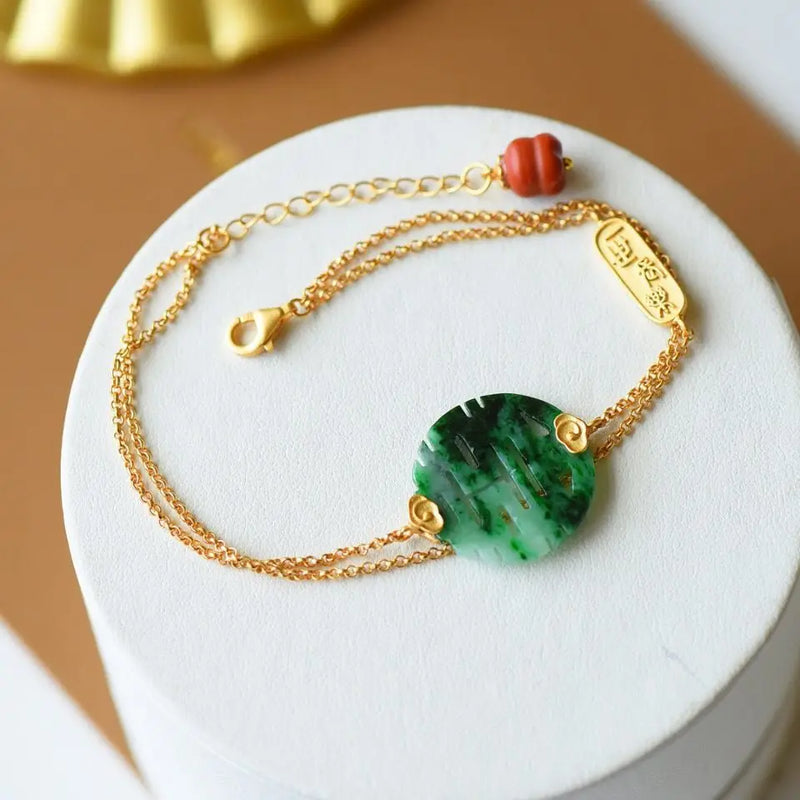 Natural Hetian Jade Retro Style Emerald Ring