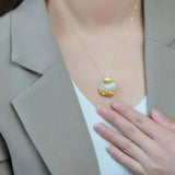 Hetian Jade Rich Wealth Safety Lock Pendant S925 Sterling Silver Gilding