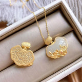 Hetian Jade Rich Wealth Safety Lock Pendant S925 Sterling Silver Gilding
