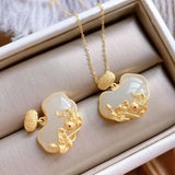 Hetian Jade Rich Wealth Safety Lock Pendant S925 Sterling Silver Gilding