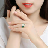 Natural Hetian Jade Rose Ring 925 Sterling Silver for Women