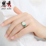 Natural Hetian Jade Rose Ring 925 Sterling Silver for Women