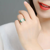 Natural Hetian Jade Rose Ring 925 Sterling Silver for Women