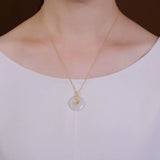 Natural Hetian Jade Round Bamboo Leaf Necklace Pendant Jewelry