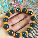 Hetian Jade Round Bead Bracelet Lucky Exorcise Evil Spirits Auspicious Amulet
